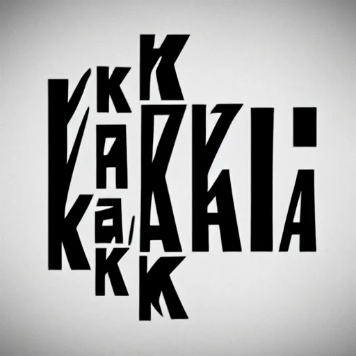 Image similar to text : k a t z k a b, font, text on a wall, black and white,