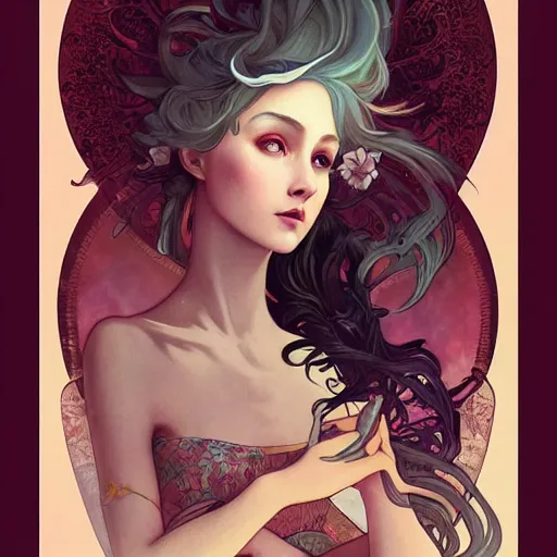 Image similar to a portrait in the style of anna dittmann and ross tran and alphonse mucha.