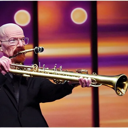 Image similar to walter white playing the saxophone on america's got talent