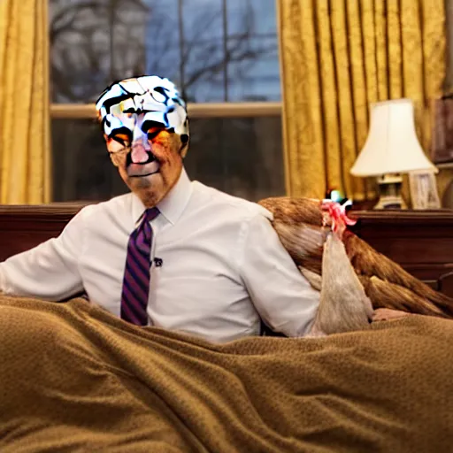 Image similar to joe biden in bed with chicken pox giving a speech,