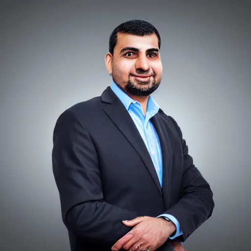 Image similar to photo realistic portrait of tech company stabilityai ceo emad mostaque