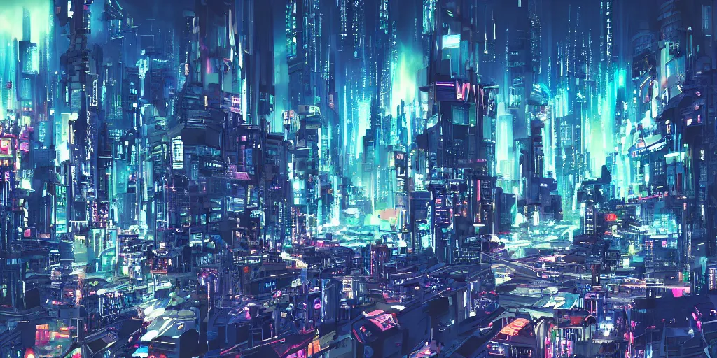 Image similar to city in the style of cyberpunk, singular gigantic building focus, space sky, anime illustration,