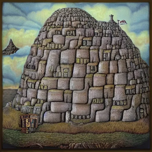 Image similar to house cliffs inspired by jacek yerka