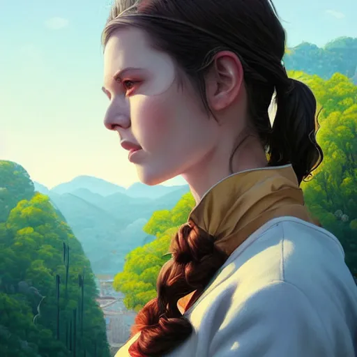 Image similar to a beautiful scenic painting by artgerm and wlop and wes anderson and spike jonze