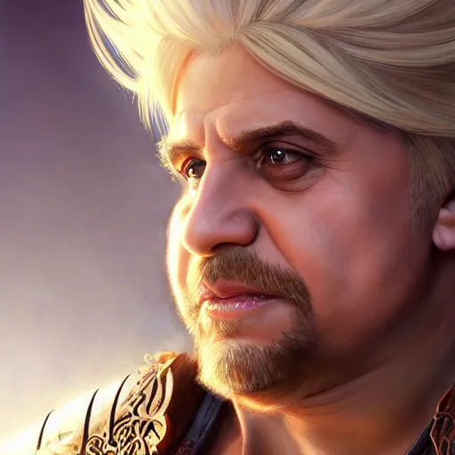 Image similar to Danny DeVito as Cloud Strife, western, D&D, fantasy, intricate, elegant, highly detailed, digital painting, artstation, concept art, matte, sharp focus, illustration, art by Artgerm and Greg Rutkowski and Alphonse Mucha