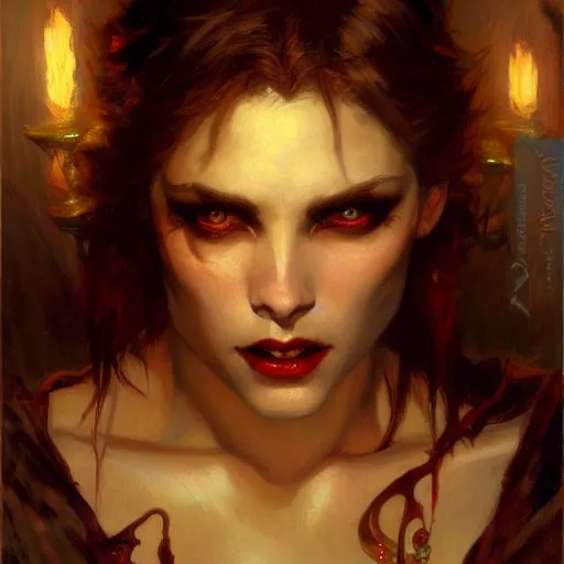 Prompt: attractive twenty first century vampire beautiful eyes. highly detailed painting by gaston bussiere, craig mullins, j. c. leyendecker 8 k