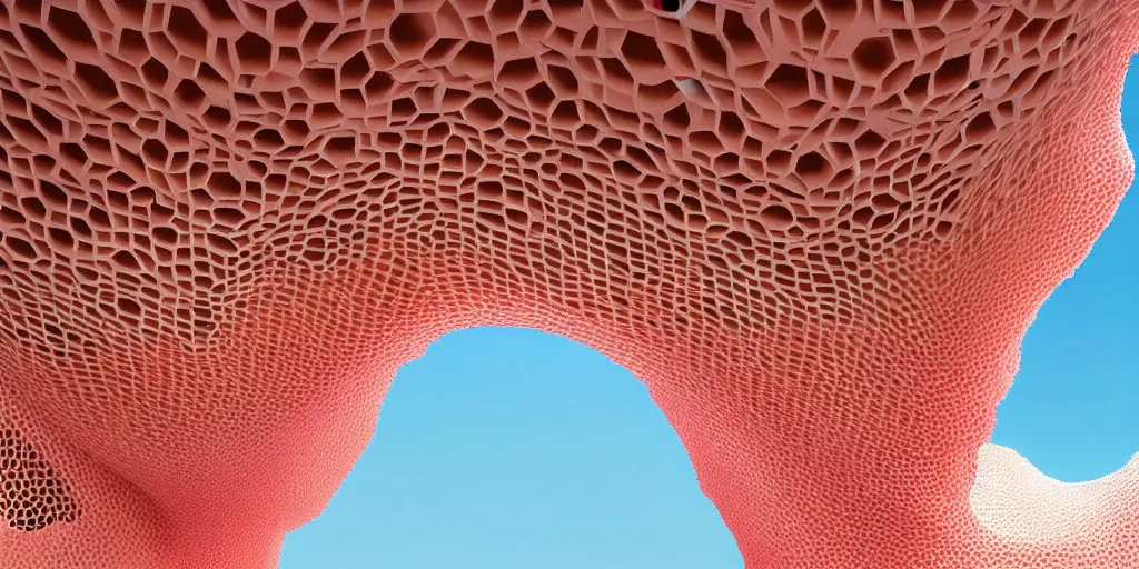 Prompt: biomorphic honeycomb building structure by ernesto neto, light - mint with light - pink color, 4 k, insanely quality, highly detailed, film still from the movie directed by denis villeneuve with art direction by zdzisław beksinski, telephoto lens, shallow depth of field