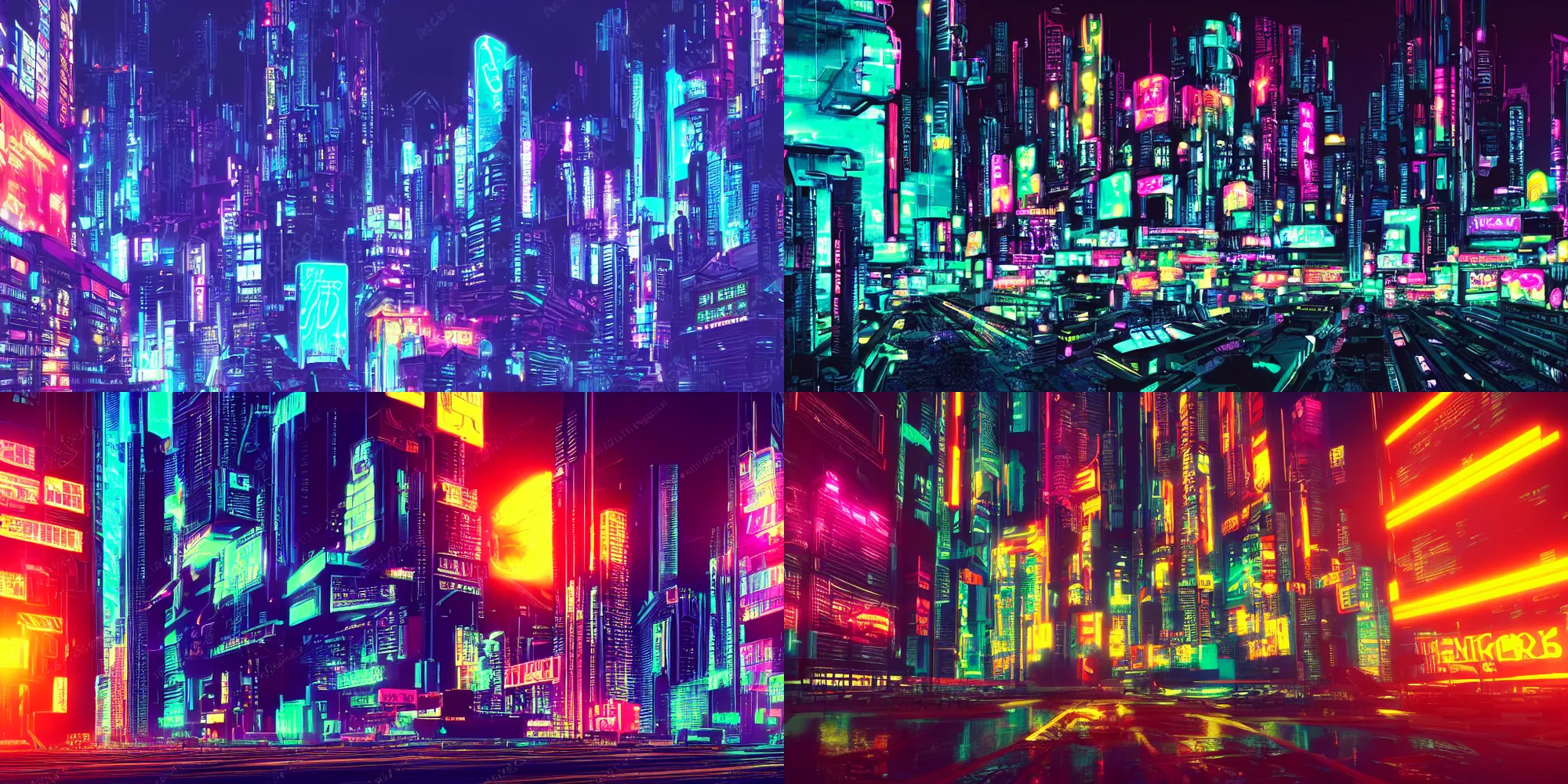 Prompt: cyberpunk neon city at night