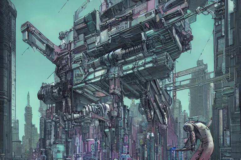 Image similar to comic book illustration, the ghost in the machine, cyberpunk concept art by Moebius, highly detailed, intricate, sci-fi, sharp focus, Trending on Artstation HQ, deviantart