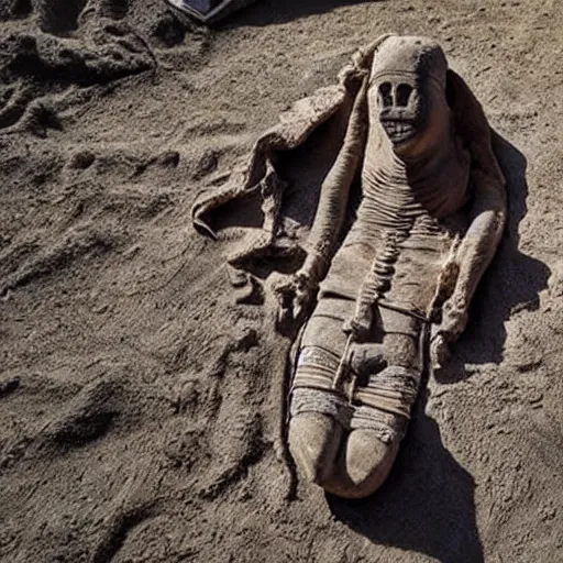 Image similar to archaeologists find a mummy wearing yeezy boost 3 5 0 v 2