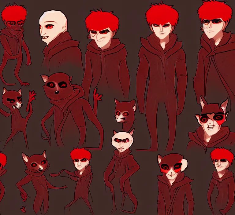 Image similar to furry - male - red - black - weasel - necromancer - fursona uhd ue 5 visual novel pc game expressions