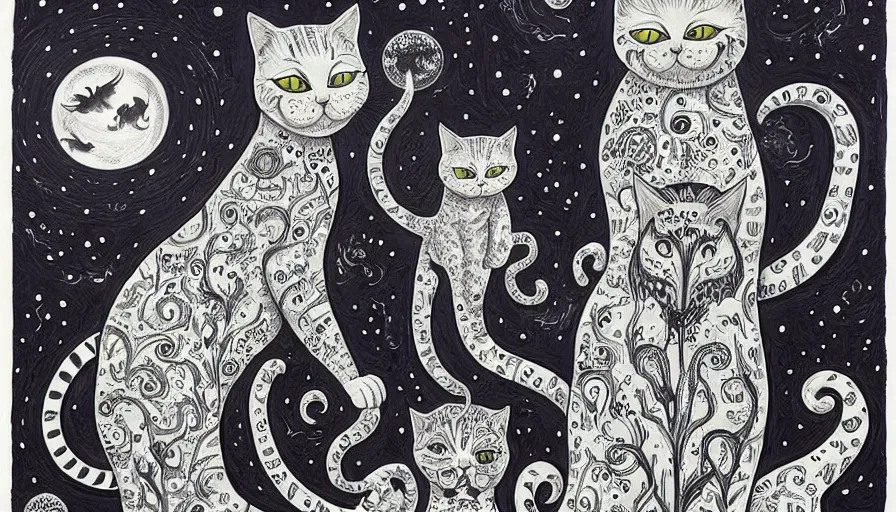 Image similar to acrylic painting of really tall cats by joe fenton, thick brush strokes and visible paint layers