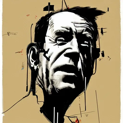 Image similar to Graphic Illustration, Creative Design, Joe Biden, techwear, Cyberpunk, Full Body Portrait, Character Design, by Ashley Wood, Jamie Hewlett, Ralph Steadman, Francis Bacon, Hunter S Thompson