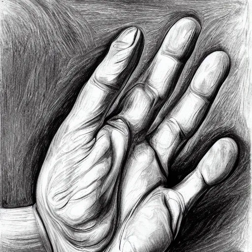 Image similar to detailed study of a human hand, high five, flickr, Lucian Freud