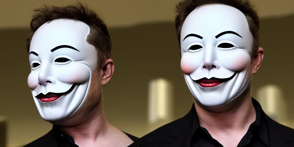 Image similar to anonymous mask, elon musk model