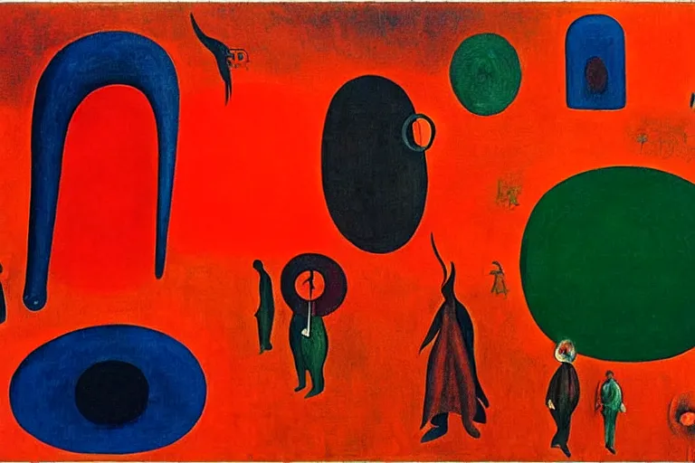 Prompt: inflation!!! money!!!!! and supply chain hurting global population, colors red, orange, blue, dark green, dark blue, abstract oil painting by leonora carrington, by max ernst