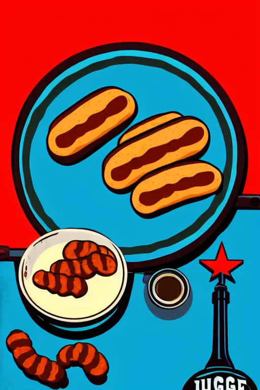 Image similar to nugget, sausage, bbq on plate, pop art, bioshock infinite art style