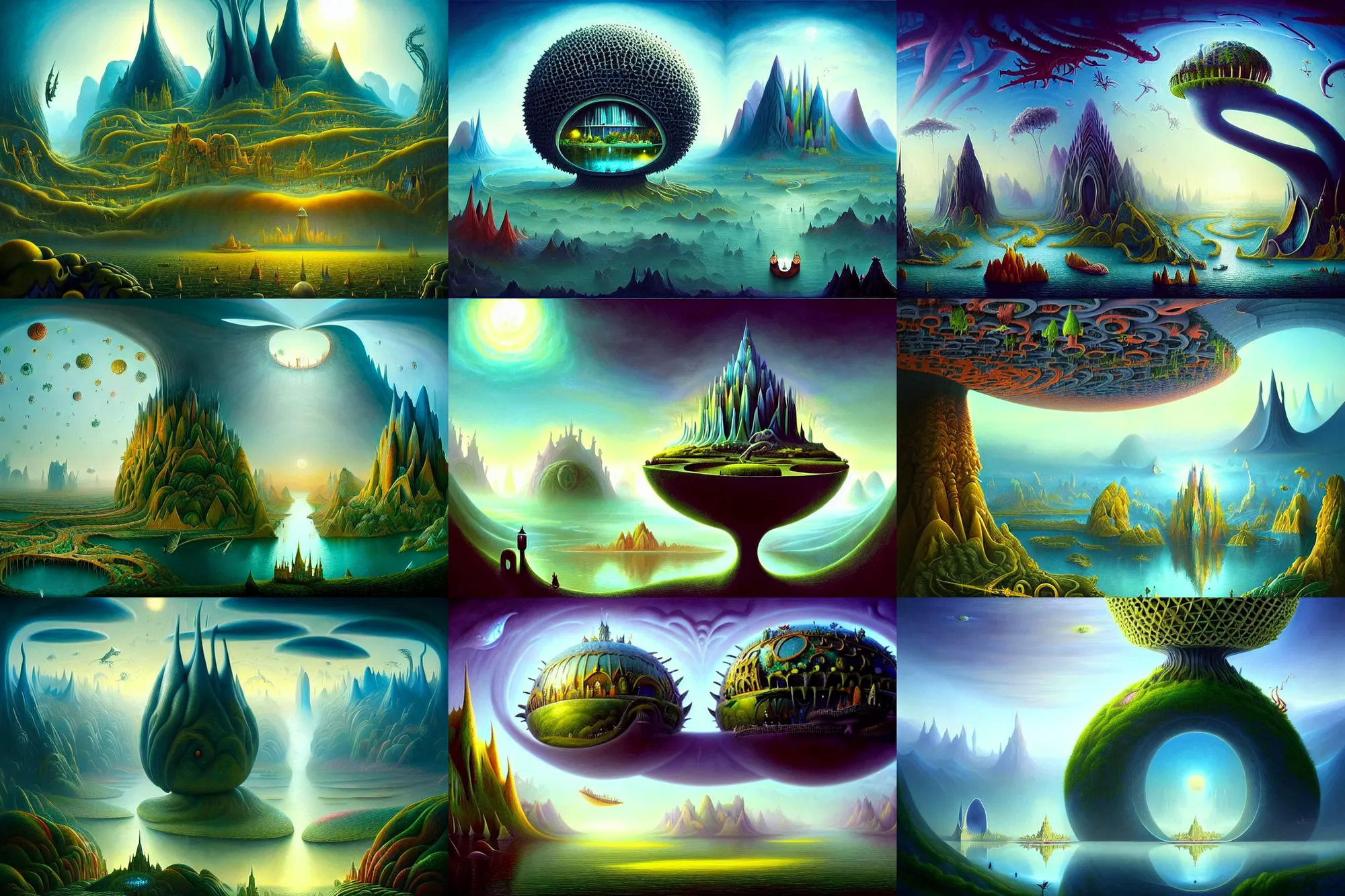 Prompt: a beautiful epic stunning amazing and insanely detailed matte painting of alien dream worlds with surreal architecture designed by Heironymous Bosch, mega structures inspired by Heironymous Bosch's Garden of Earthly Delights, vast surreal landscape and horizon by Asher Durand and Cyril Rolando and Andrew Ferez, rich pastel color palette, masterpiece!!, grand!, imaginative!!!, whimsical!!, epic scale, intricate details, sense of awe, elite, fantasy realism, complex composition, 4k post processing
