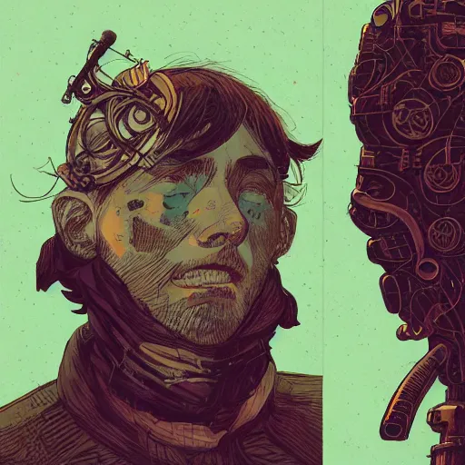 Image similar to portrait of a bard, standing, Borderlands and by Feng Zhu and Loish and Laurie Greasley, Victo Ngai, Andreas Rocha, John Harris