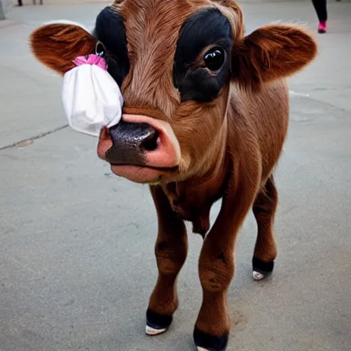 Image similar to cute calf dressed as an inmate