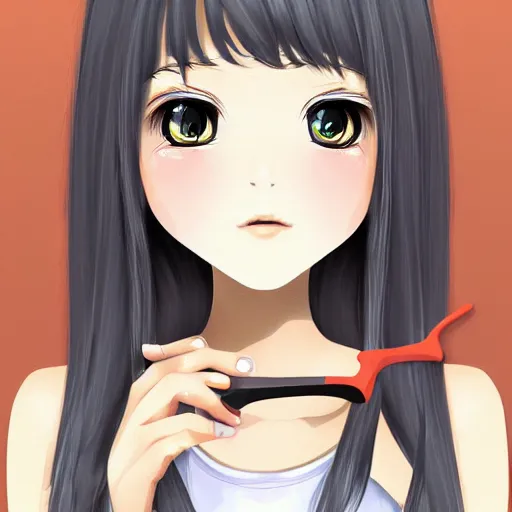 Image similar to portrait of a cute girl holding scissors, anime, digital art,