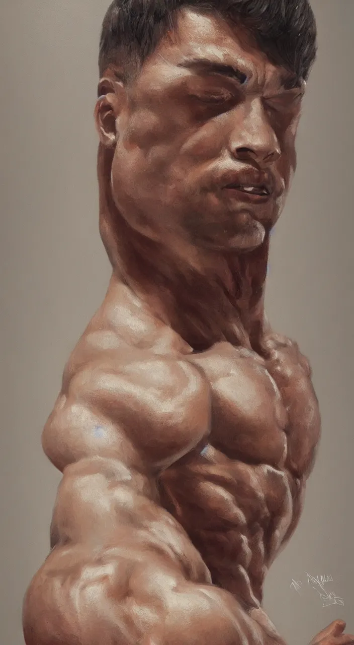 Image similar to a portrait painting of a masculine bodybuilder in the church, trending on artstation