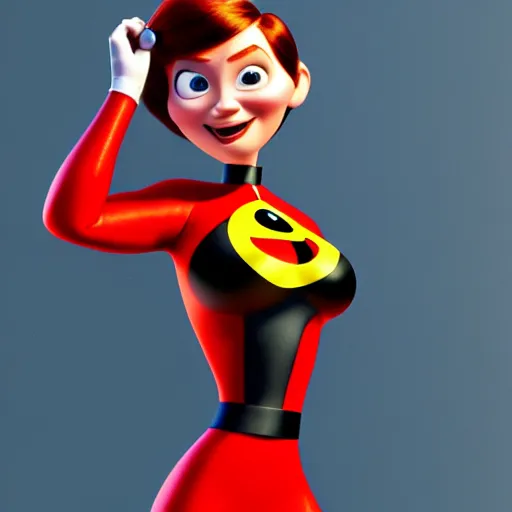 Prompt: pixar render, the incredibles, christina hendricks as elastigirl, 3 d render, smooth colors