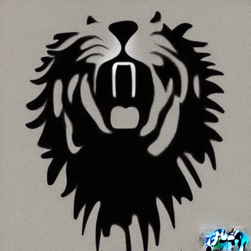 Prompt: roaring lion, black silhouette digital art on white background