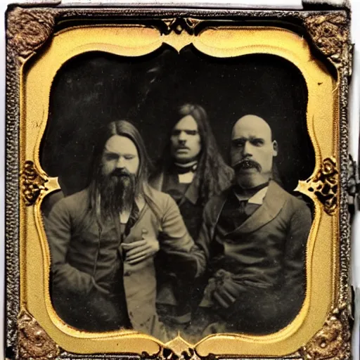 Image similar to 1880s tintype photography of heavy metal band
