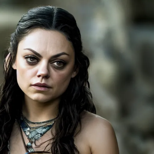 Prompt: Mila Kunis in Game of Thrones, XF IQ4, f/1.4, ISO 200, 1/160s, 8K, RAW, unedited, symmetrical balance, in-frame, sharpened