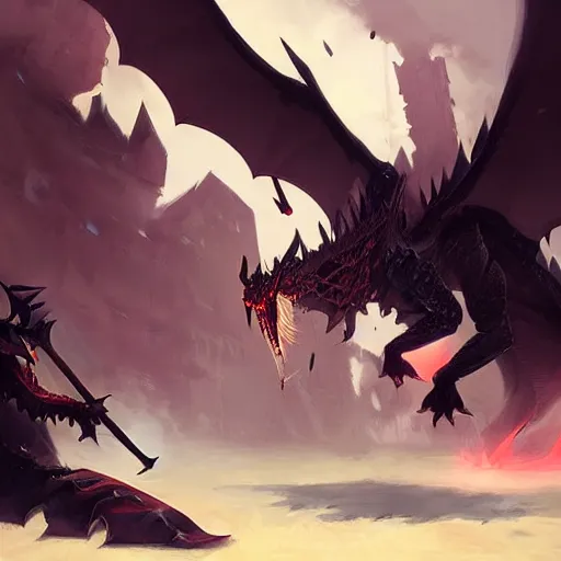 Prompt: fighting a king black dragon in runescape by greg rutkowski