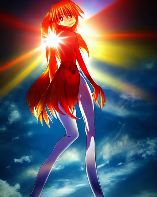 Prompt: asuka langley soryu, award winning photograph, radiant flares, realism, lens flare, intricate, various refining methods, micro macro autofocus