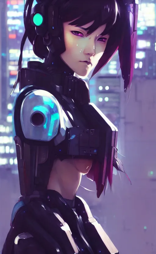 Image similar to cyberpunk anime girl mech standing wall, cyberpunk accessory, side view, 3 / 4 shot, street night, beautiful face, grafity, arcane, detail, good face, pose model, concept art, in style of yoji shinkawa, pan ren wei, col price, atey ghailan, by greg rutkowski, aesthetic, digital painting, 3 d