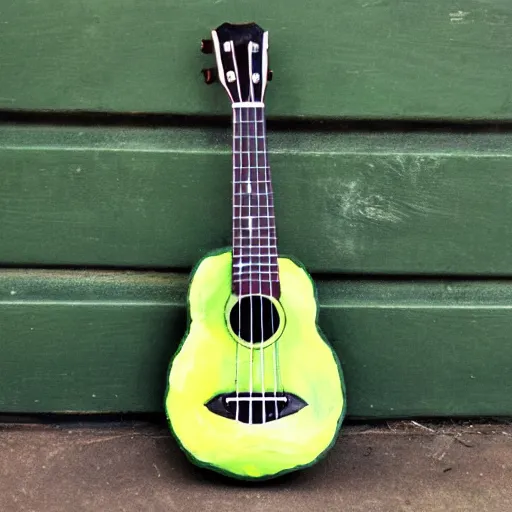 Image similar to avocado ukulele painted by kalho