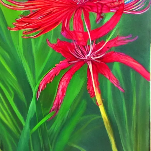 Prompt: red spider lily, painting