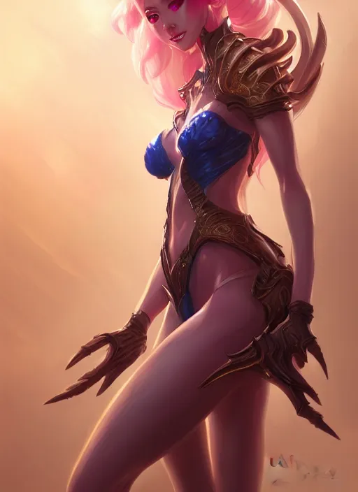 Image similar to zyra, wide angle view, white, black, blue, pink, gold, highly detailed, artgerm, cushart krenz, trending on artstation, soft light, sharp edges, illustration, character design, concept art