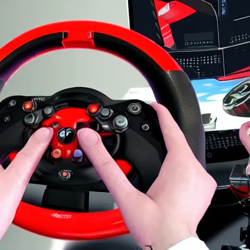 Prompt: man screaming holding wheel sim racing