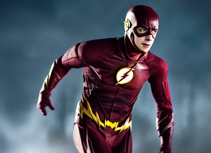 Image similar to film still of grant gustin as the flash in the new justice league!!! movie!!!, 4 k