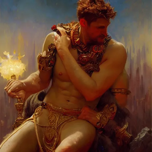 Prompt: stunning male god making humanity, highly detailed painting by gaston bussiere, craig mullins, j. c. leyendecker, 8 k