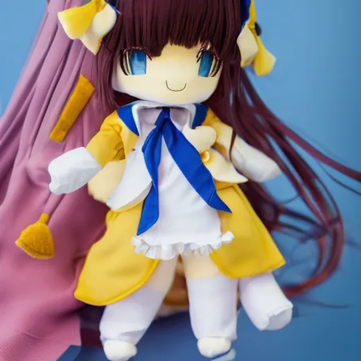 Prompt: cute fumo plush of a girl in a doctor uniform, gold and blue, anime girl