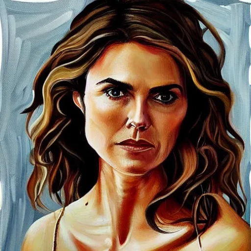 Image similar to of keri russell painted in the style of lucien freud