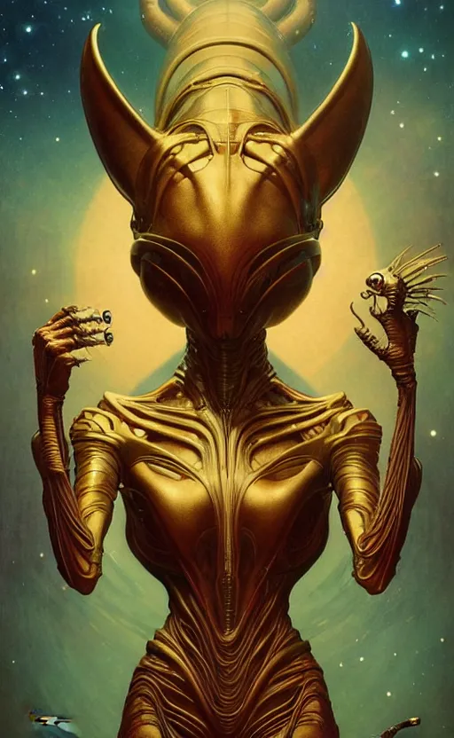 Image similar to exquisite imaginative alien creature poster art, humanoid, gold, movie art, by lucusfilm, weta studio, tom bagshaw, james jean, frank frazetta alphonso mucha, norman rockwell, giu, moebius, 8 k, denoised