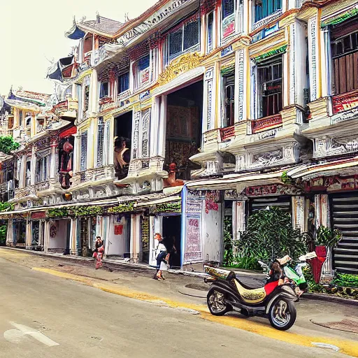 Image similar to ho chi minh city bui vien street, rococo art style, animals and birds, highly detailed