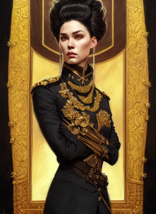 Prompt: portrait of supreme leader kitty, royalty, extravagant, lord, full body, military uniform, fantasy, intricate, elegant, beautiful, highly detailed, charcoal, centered, dark, smokey, digital painting, artstation, concept art, art by artgerm and greg rutkowski and alphonse mucha