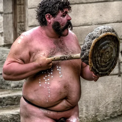 Prompt: a portly Greek satyr dancing in the rain, playing pan pipes, today's featured fantasy photography 4k