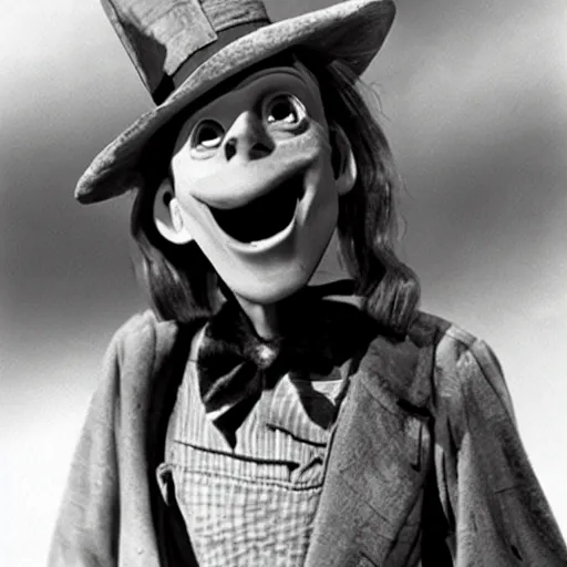 Prompt: movie still of Steve Buscemi playing the role of the Scarecrow in The Wizard of Oz (1939)