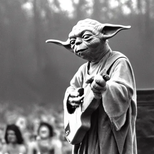 Image similar to yoda performing at woodstock