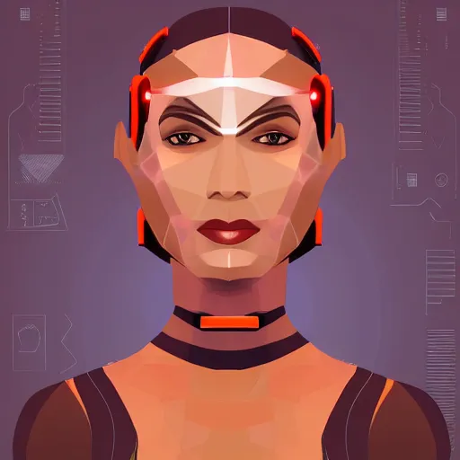 Image similar to vector art of a futuristic corpoate cyborg woman from india smirking, low poly, vector art