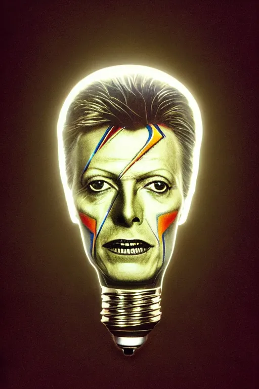 Image similar to portrait of david bowie's head inside an upside down light bulb, kintsugi, modern fine art, fractal, intricate, elegant, highly detailed, digital photography, subsurface scattering, by banksy and basquiat and greg rutkowski,