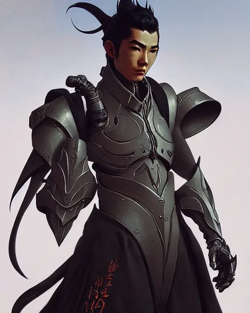 Image similar to genji from overwatch, character portrait, concept art, intricate details, highly detailed by greg rutkowski, michael whelan and gustave dore